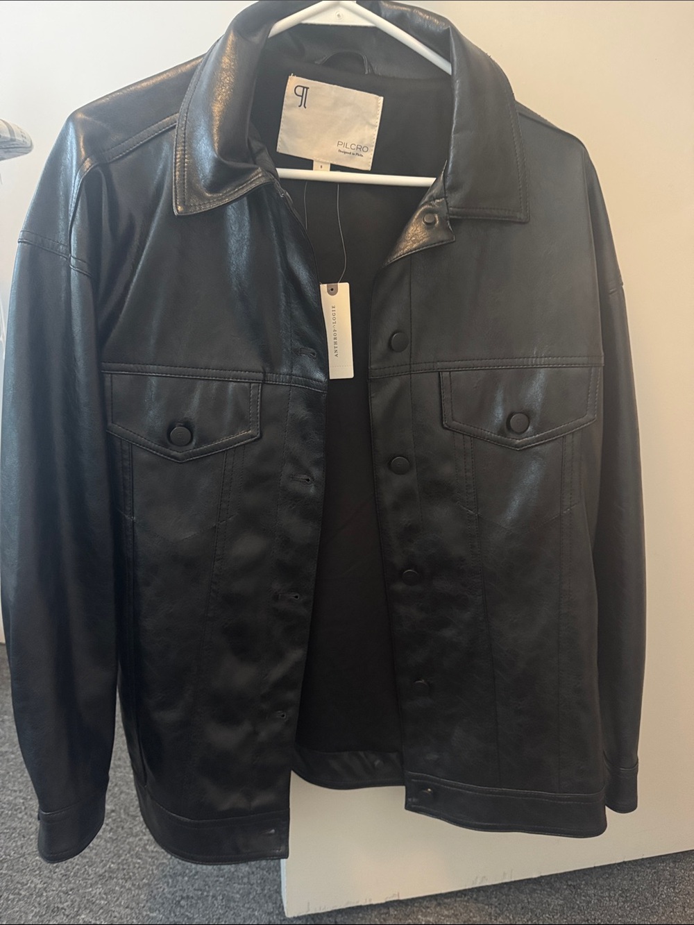 Pilcro Black Leather Trucker Style Jacket